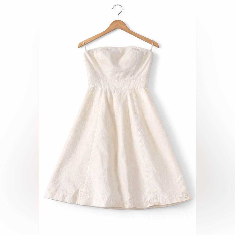 GLINT Ivory Cotton Silk Spaghetti Strap A-Line Dress 4